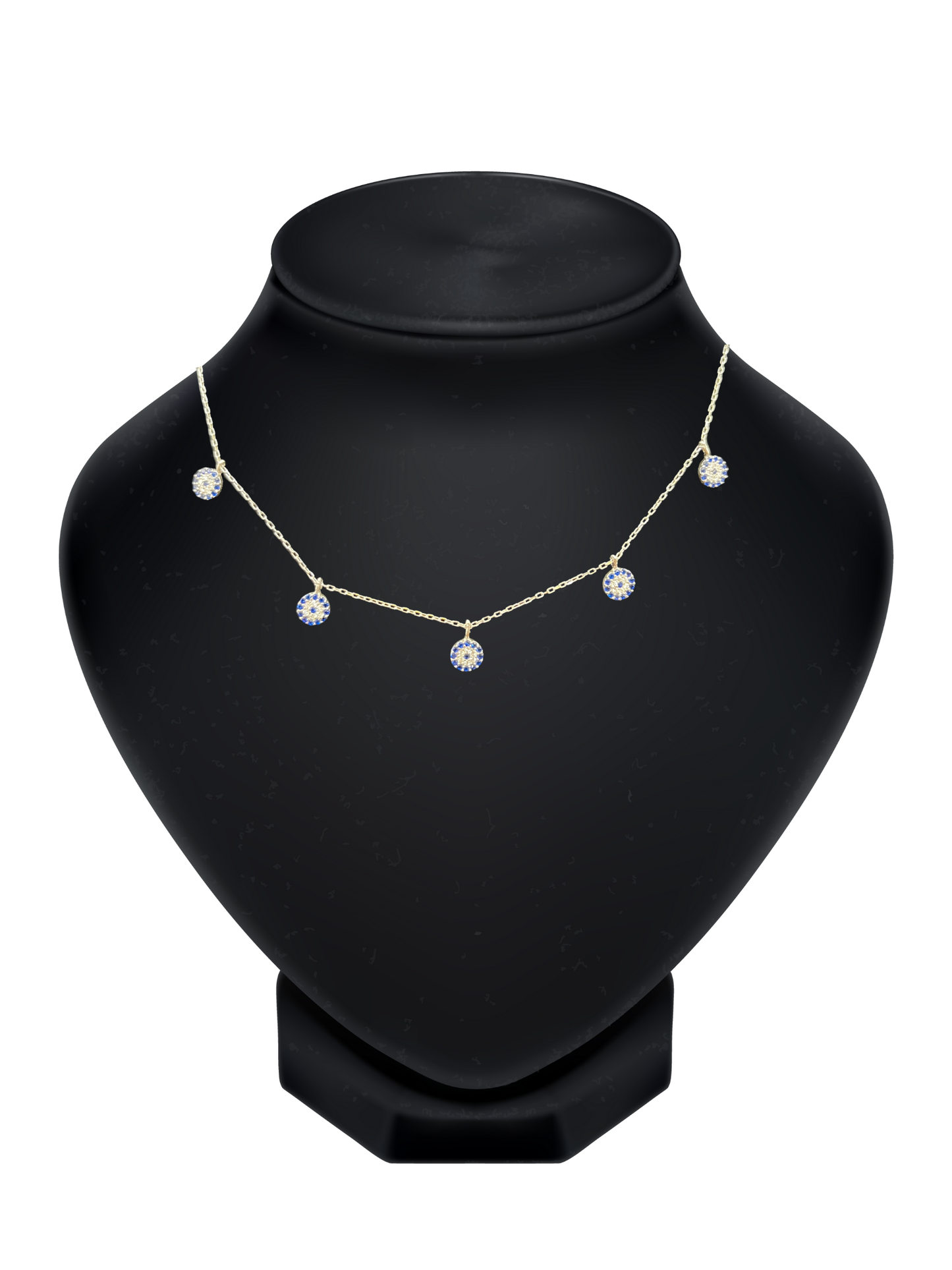 Sterling Silver Necklace with 5 Evil Eye Pendants