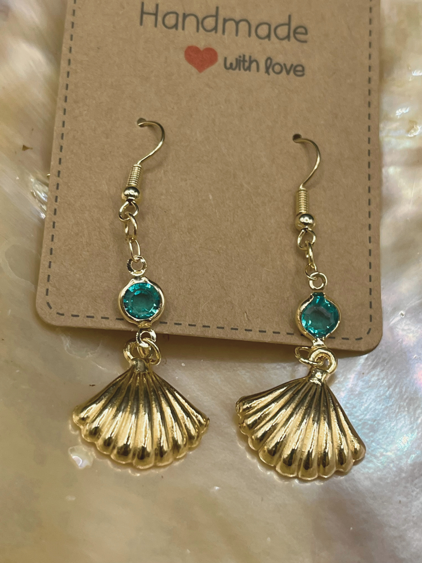 Green Stone Shell Earrings
