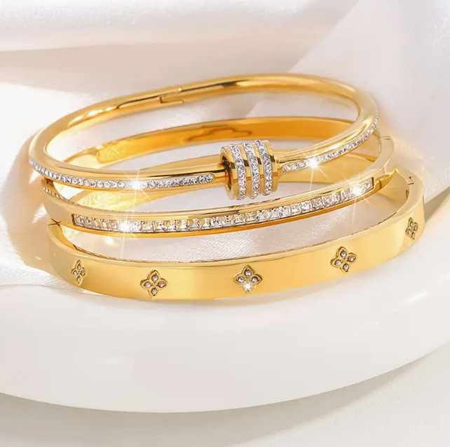 Stainless Steel Gold Bangles - Set of 3