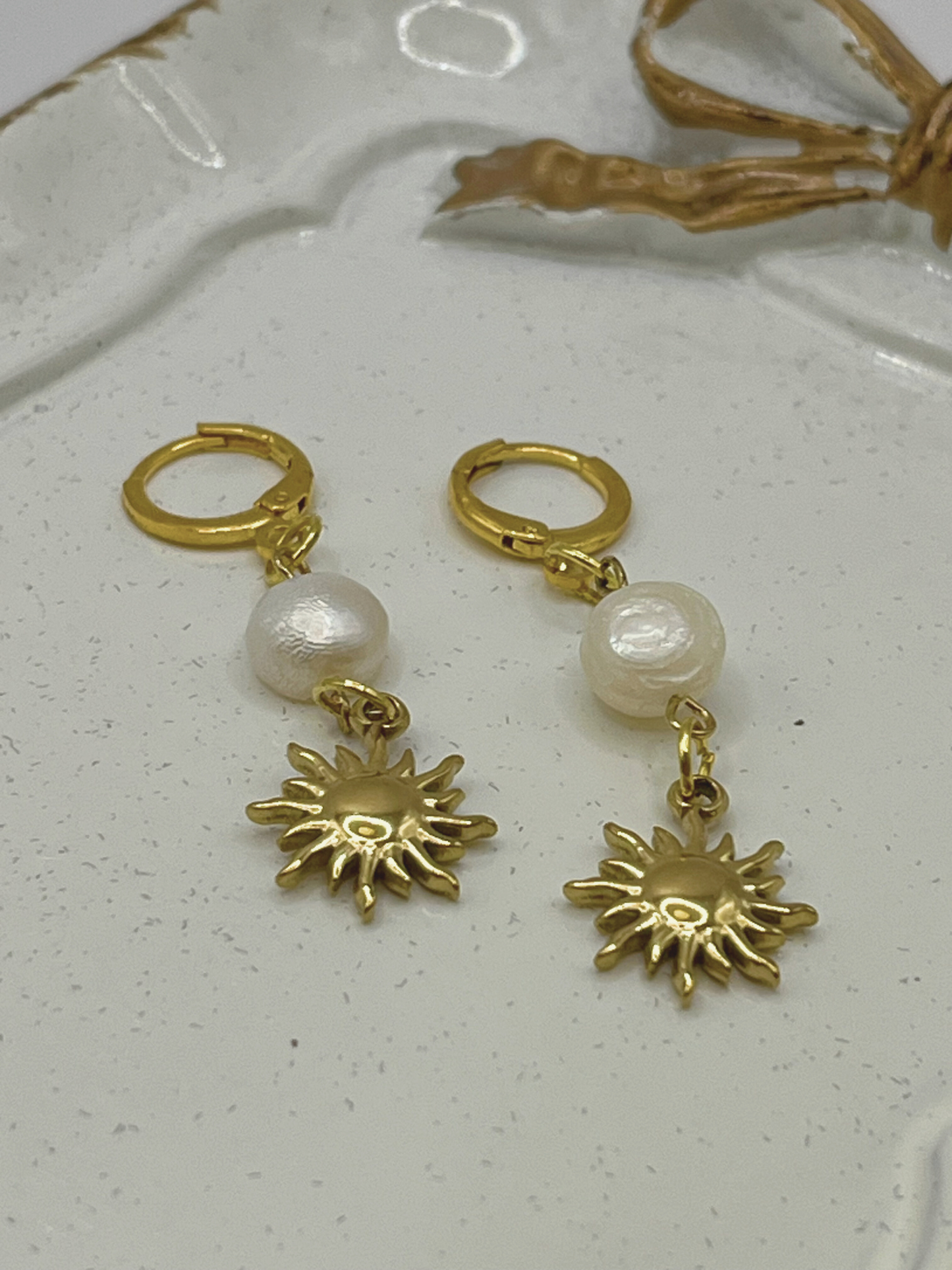 Golden Sun Earrings with Freshwater Pearls