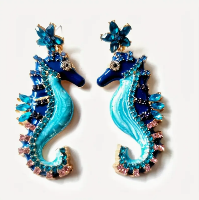 Blue Seahorse Earrings