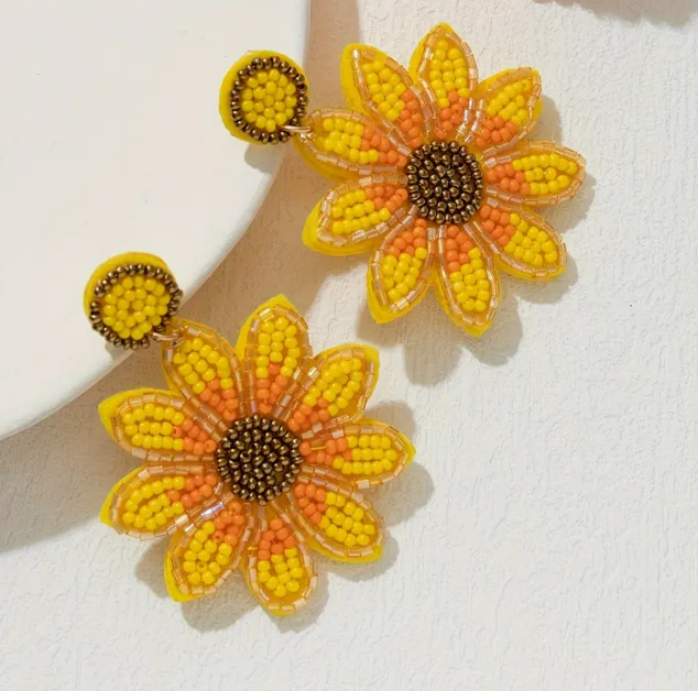 Beaded Sunflower Earrings