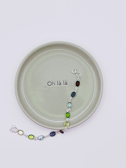 Sterling silver bracelet with multicolored natural stones