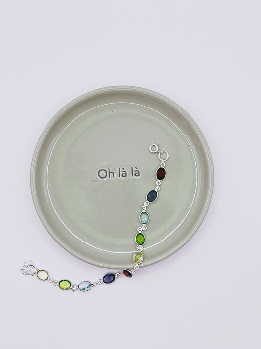 Sterling silver bracelet with multicolored natural stones