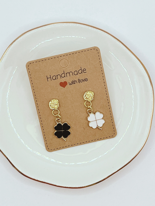Black & White Lucky Clover Earrings