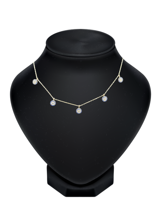 Sterling Silver Necklace with 5 Evil Eye Pendants