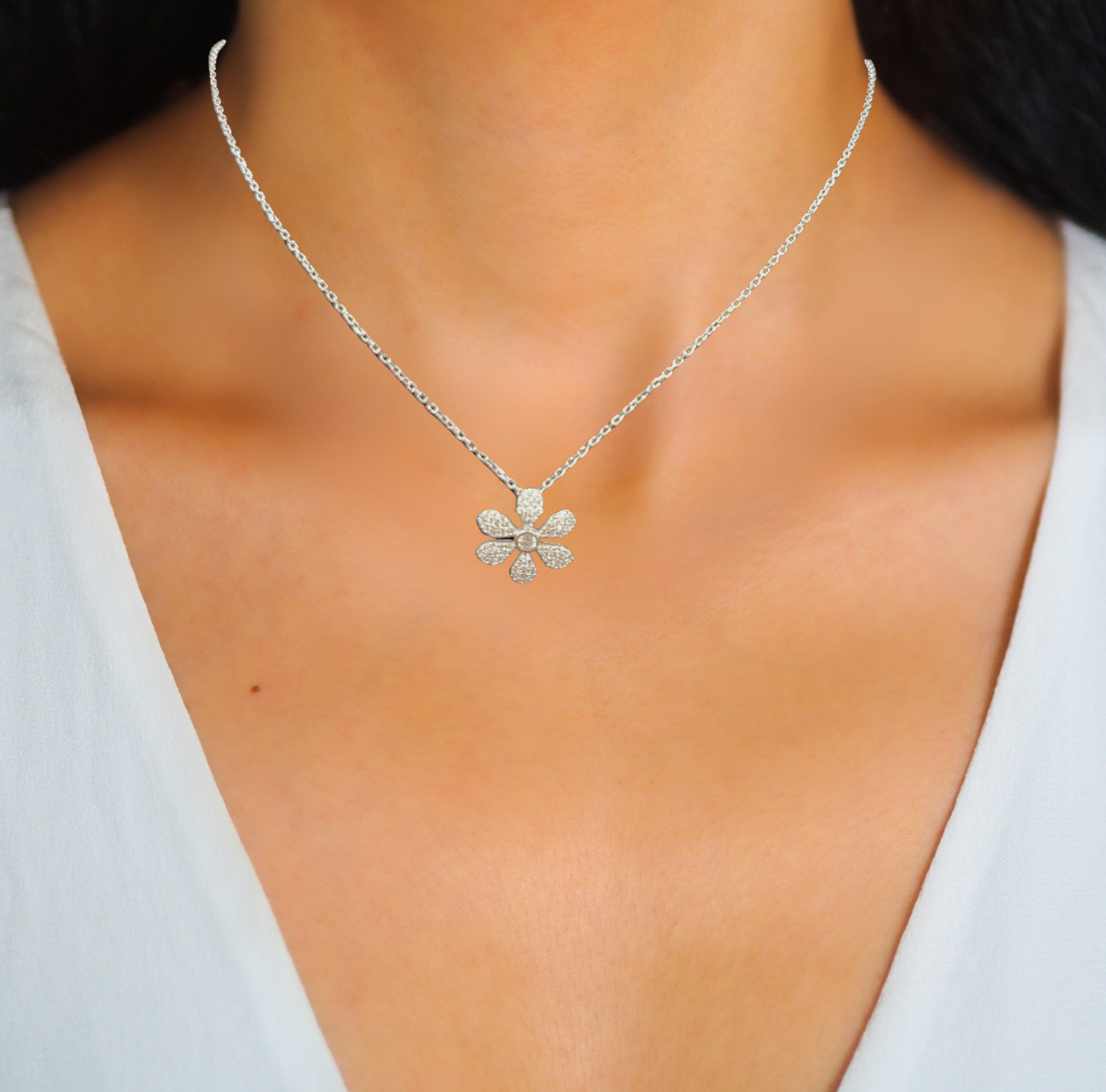 Sterling Silver Necklace with a Flower Pendant