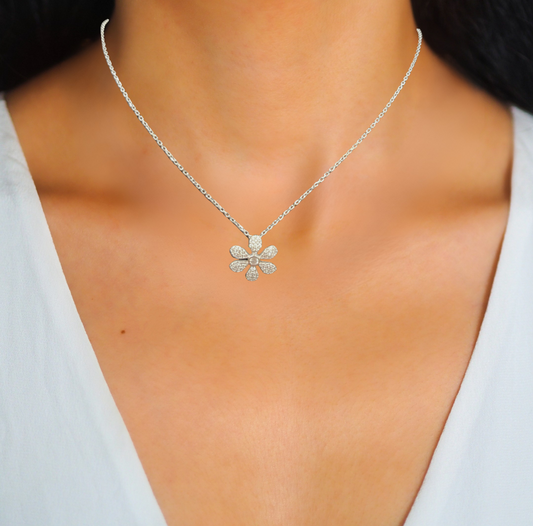 Sterling Silver Necklace with a Flower Pendant