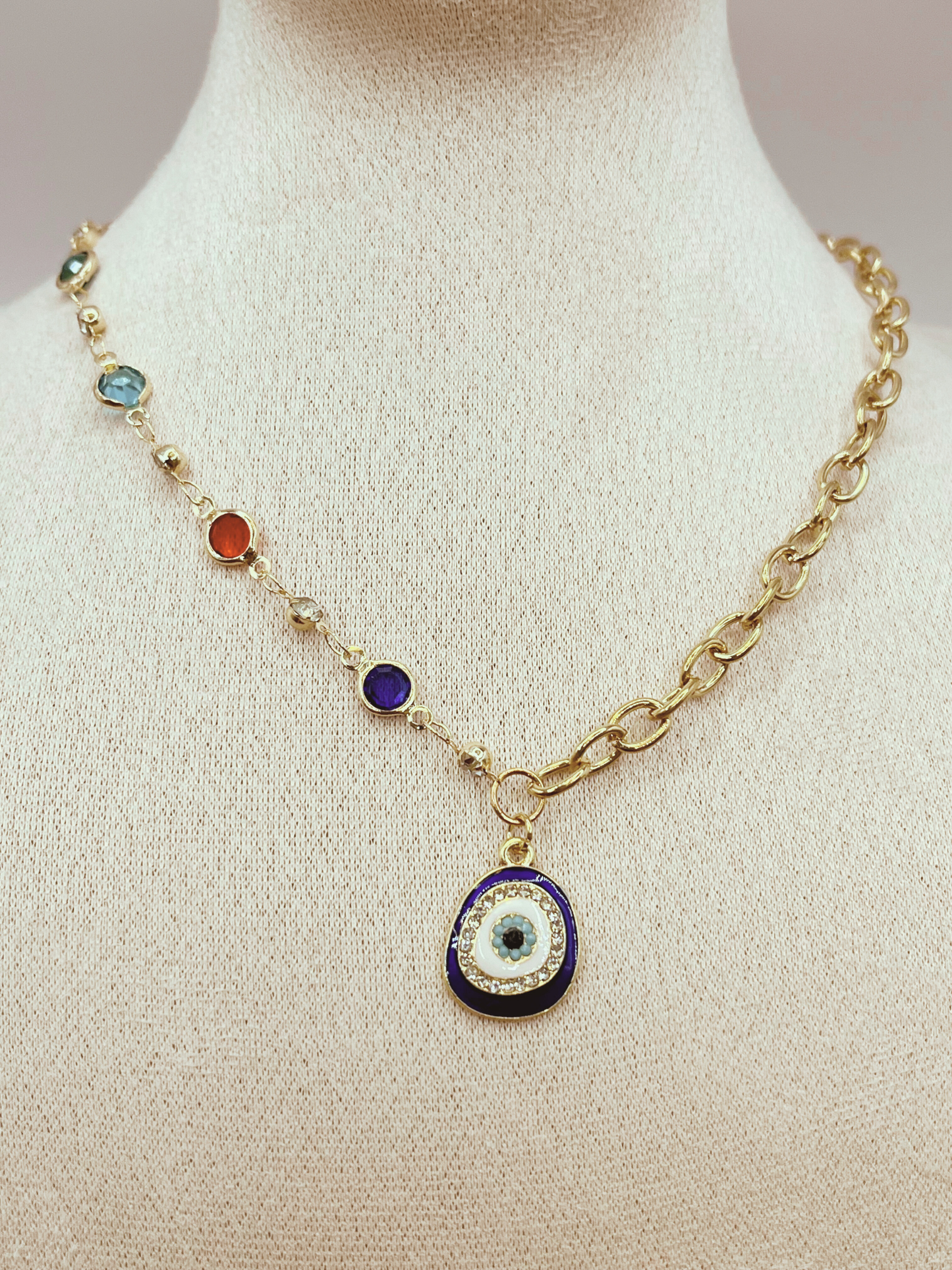 Split Necklace with Evil Eye Pendant
