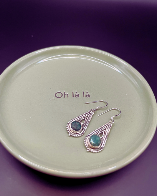 Sterling Silver Tear Drop Earrings with Green Natural Stone