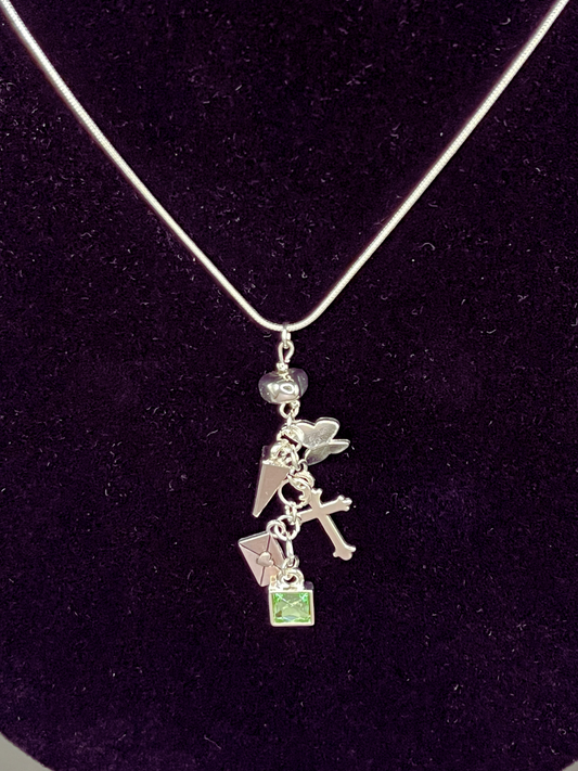 Dainty Charm Necklace with Green Sparkle