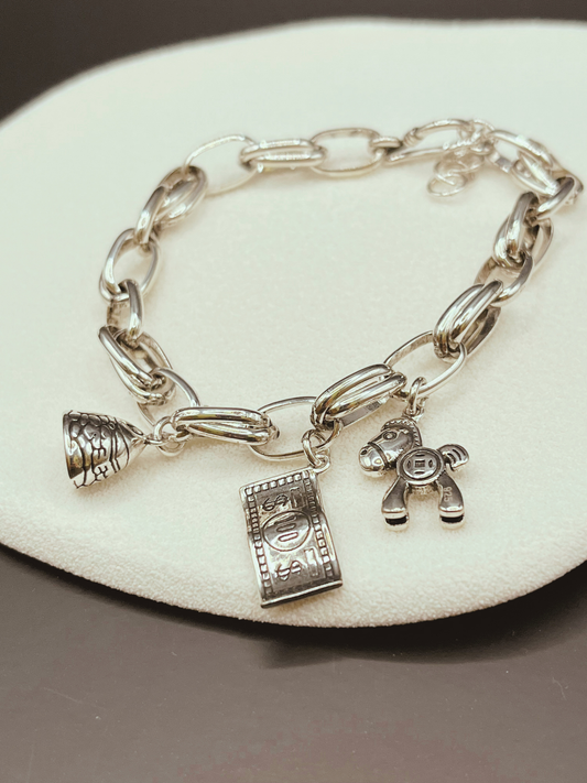 Silvery Good Luck Charms Bracelet