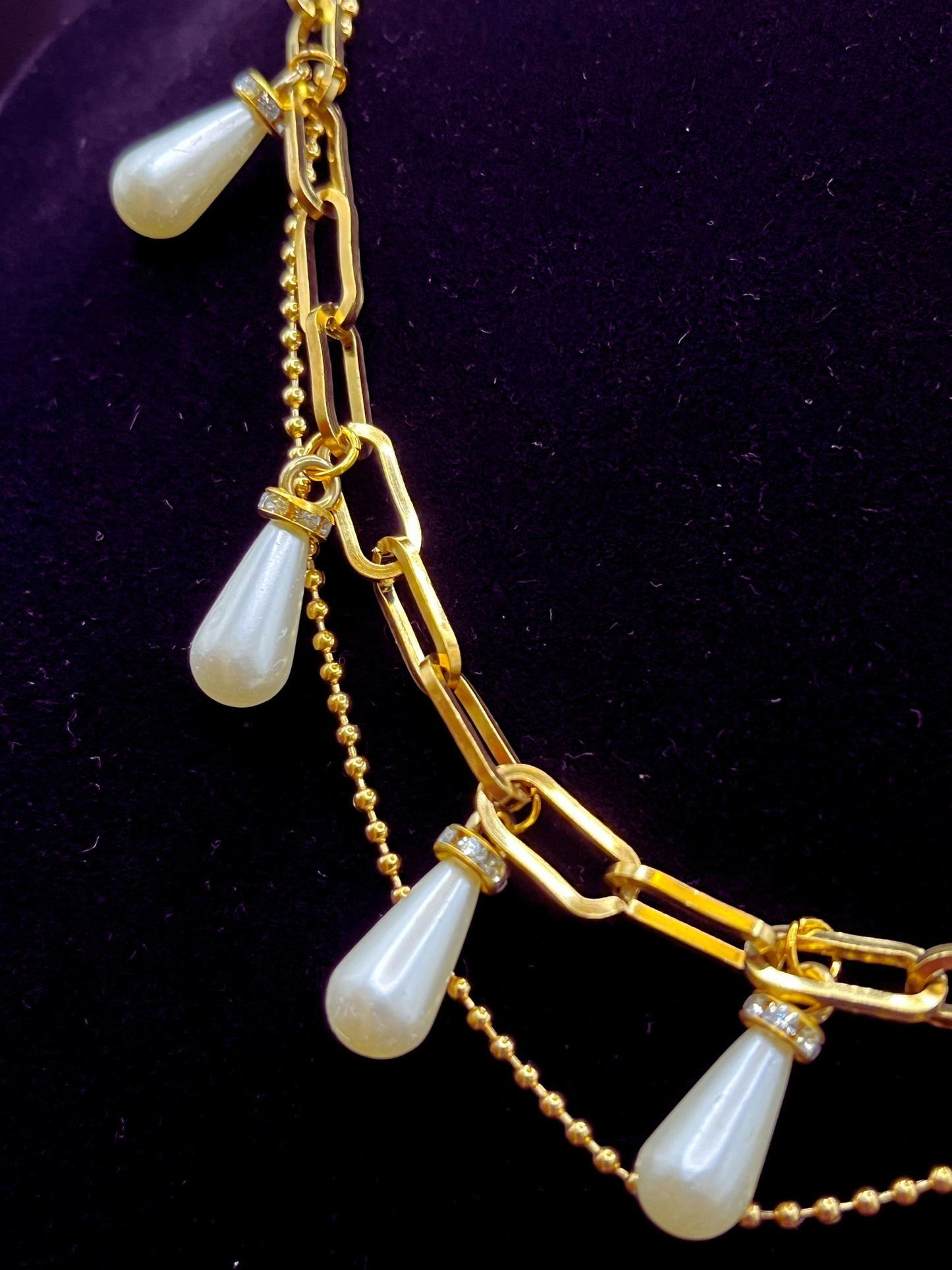Double Stranded Necklace with Pearly Teardrops