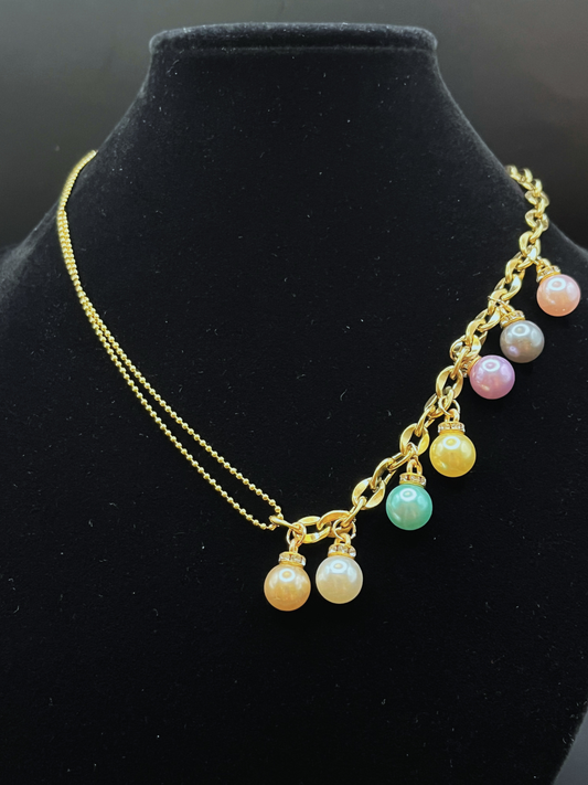 Split Necklace with Pastel Pearls