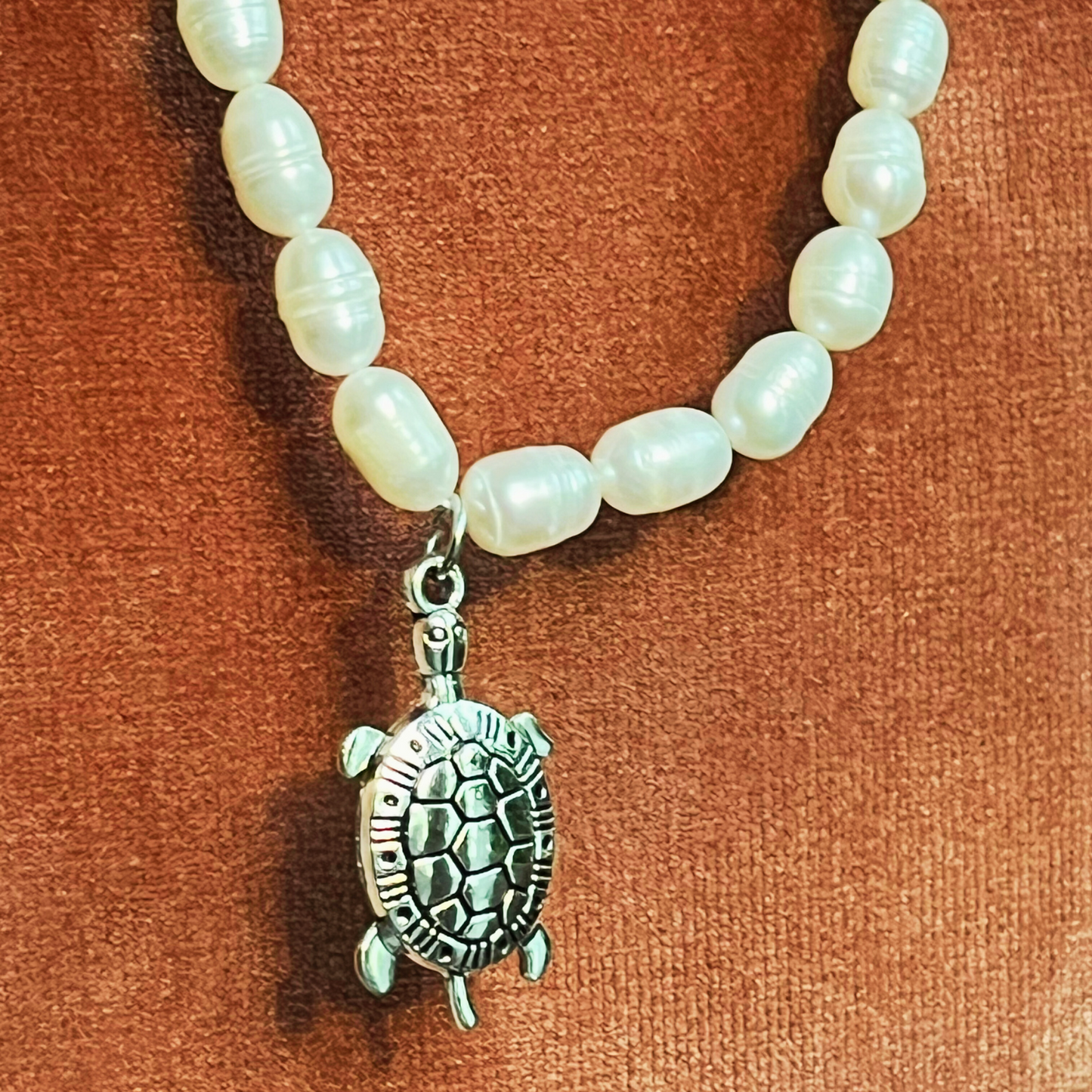 Fresh Water Pearl Necklace with Silver Turtle Charm