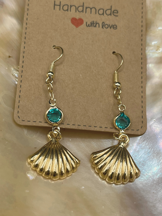 Green Stone Shell Earrings