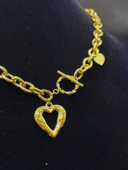 Golden Open Heart Toggle Necklace