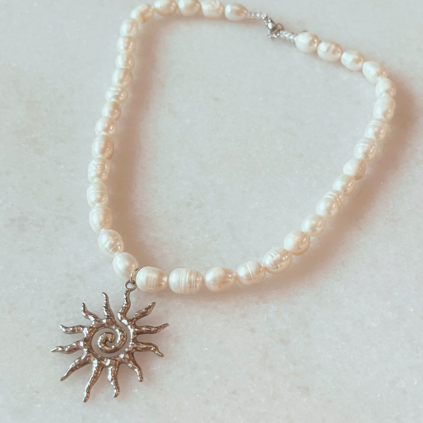Fresh Water Pearl Necklace with Sun Pendant