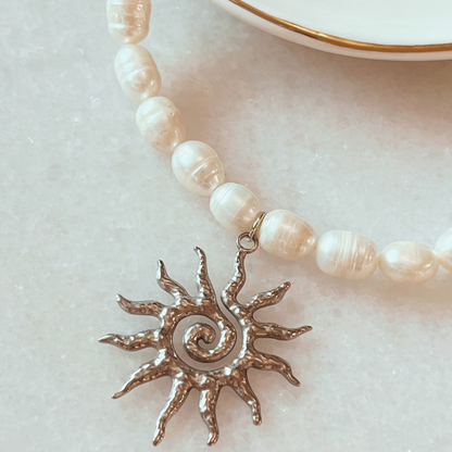 Fresh Water Pearl Necklace with Sun Pendant