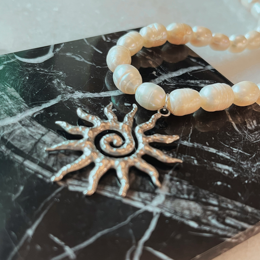 Fresh Water Pearl Necklace with Sun Pendant