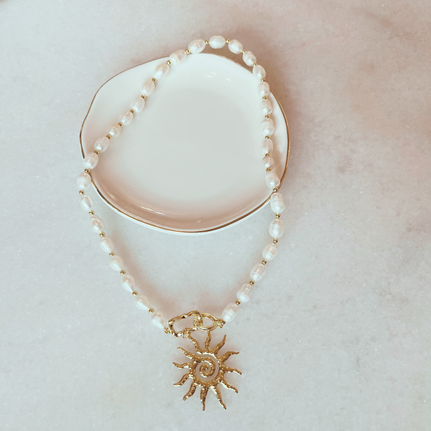 Fresh Water Pearl Necklace with Sun Pendant