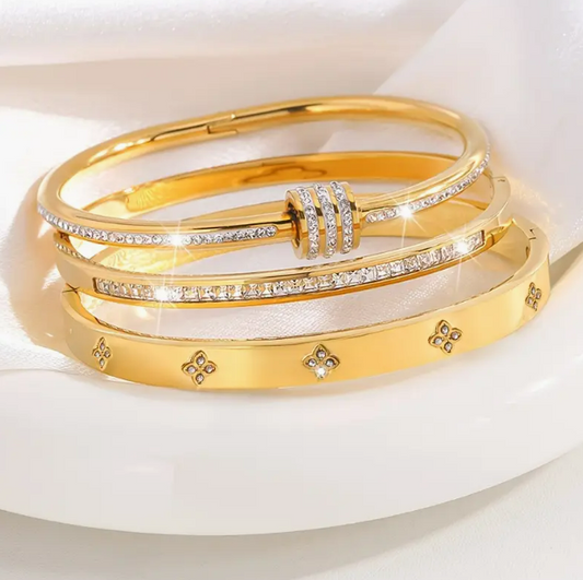 Stainless Steel Gold Bangles - Set of 3