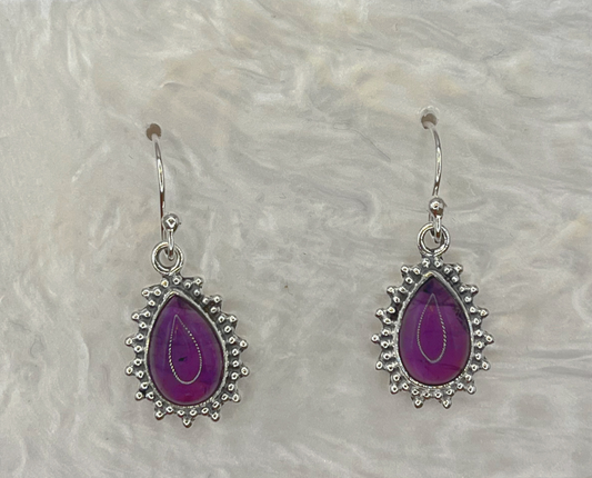 Sterling Silver Teardrop Earrings with Natural Stone