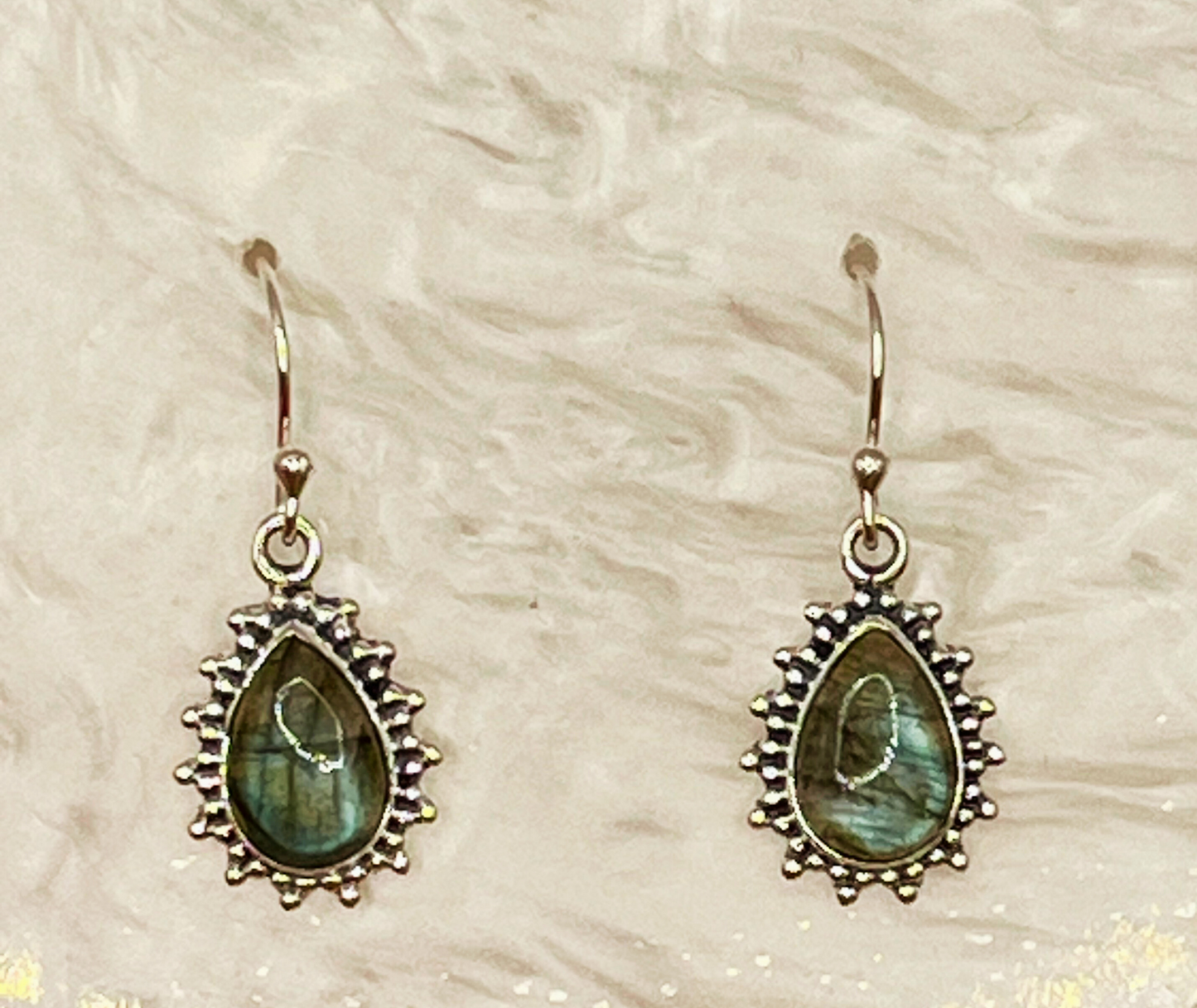 Sterling Silver Teardrop Earrings with Natural Stone