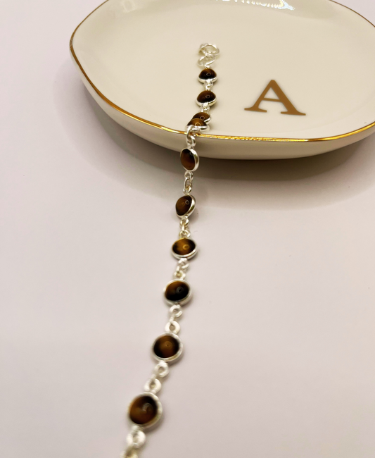 Sterling Silver Bracelet with Tiger Eye Stones