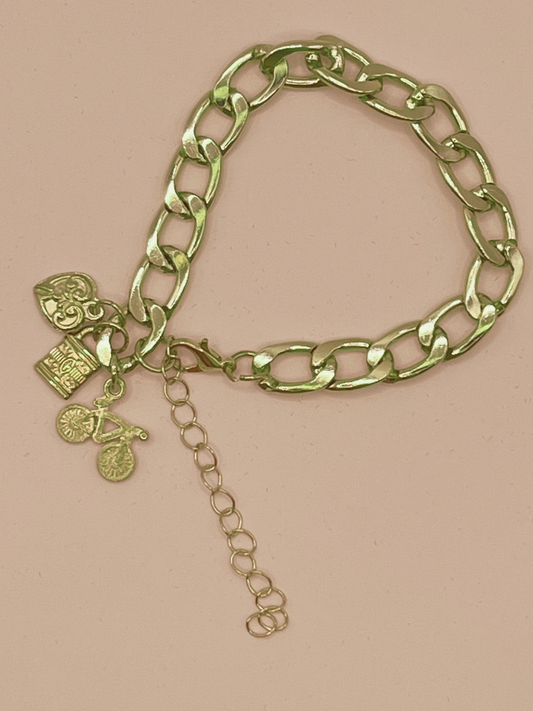 Simple Golden Bracelet with 3 Charms