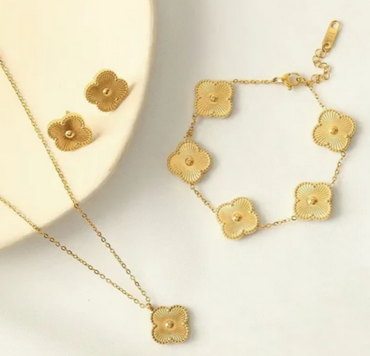 18K Gold Plated Clover Set