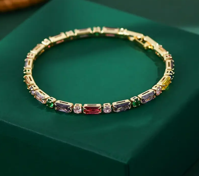 18K Gold Plated 925 Silver Bracelet with Moissanite Stones