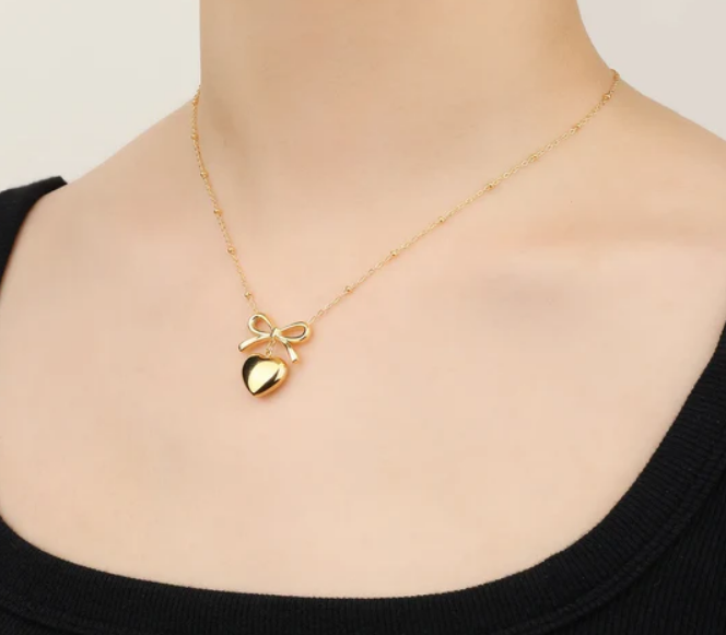 18K Gold Plated Bow & Heart Necklace