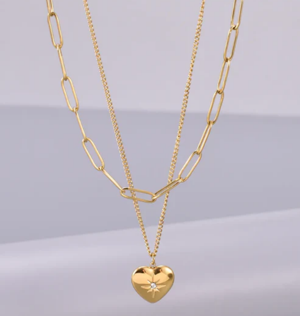 18K Gold Plated Double Layer Heart Necklace