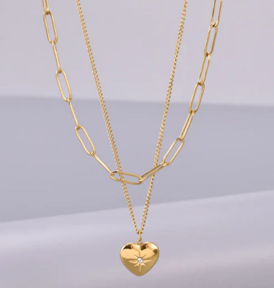18K Gold Plated Double Layer Heart Necklace