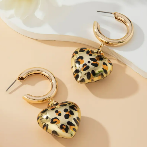 Leopard Heart Earrings