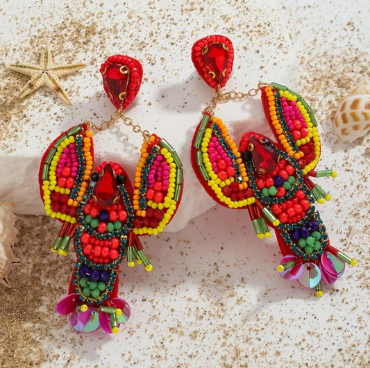 Beaded Earrings - Lobster