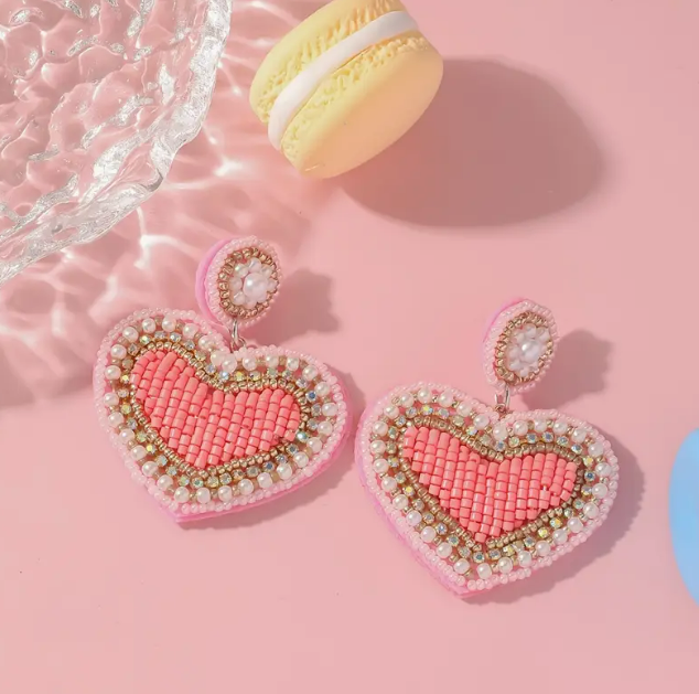 Beaded Heart Earrings