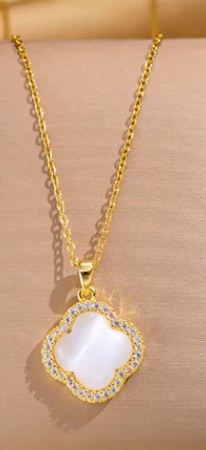 18K Gold Plated Necklace with Inlay Clover Pendant