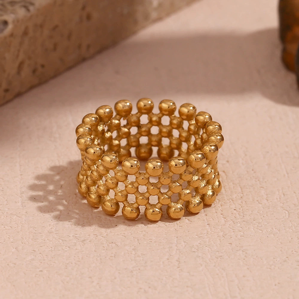 18K Gold Plated Mesh Cross Ring